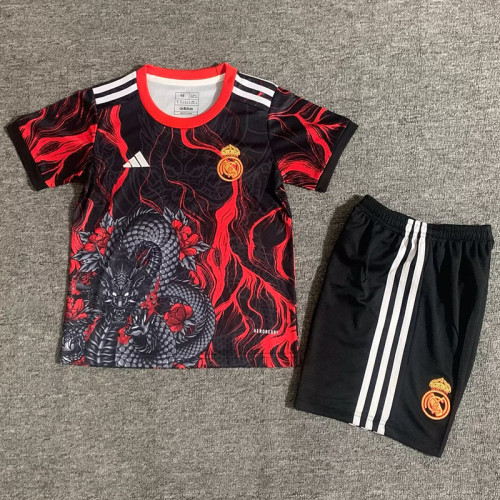 25/26 RMA Black Dragon Edition Red Black Kids Soccer Jersey