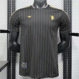 25/26 Man Utd Leisure Edition Black Player Version Soccer Jersey黄色细线