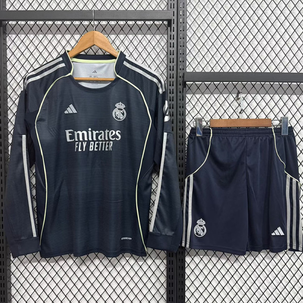 25/26 RMA Away Kids Long Sleeve Soccer Jersey