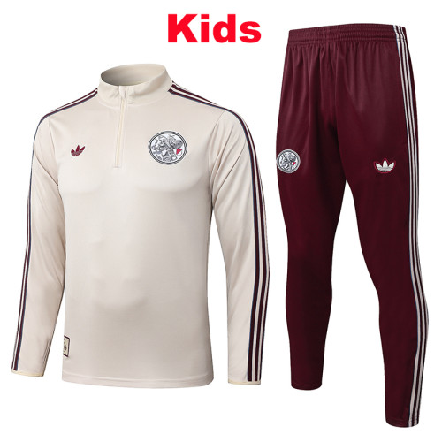 25/26 Ajax Beige Kids Half Pull Tracksuit #E2516 (半拉链、童装)