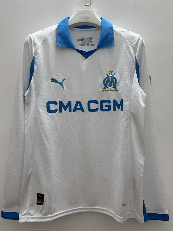 25/26 Marseille Home Long Sleeve Fans Soccer Jersey