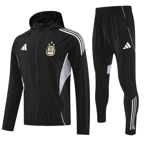 25/26 Argentina Black Hooded Windbreaker Tracksuit