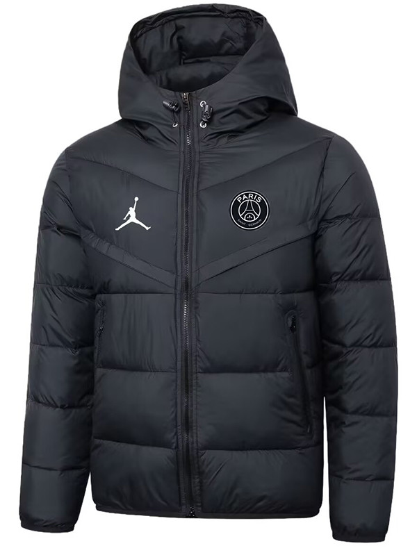 25/26 PSG Jordan White Logo Black Hooded Cotton Coat 连帽棉衣