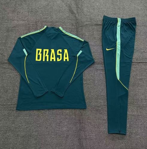 2026/27 Brazil Dark green  Adult long-sleeved, Half Pull , training suit set