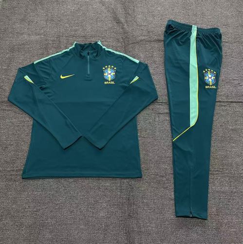 2026/27 Brazil Dark green  Adult long-sleeved, Half Pull , training suit set