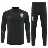2026/27 Brazil Jordan Brand Collaboration  Edition  Black Yellow  Adult long-sleeved, Half Pull , training suit set