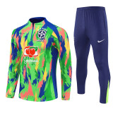 2026/27  Brazil Blue-green Camouflage style  Adult long-sleeved, Half Pull , training suit set
