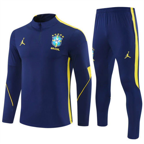2026/27 Brazil Jordan Brand Collaboration  Edition  Sapphire blue  Adult long-sleeved, Half Pull , training suit set