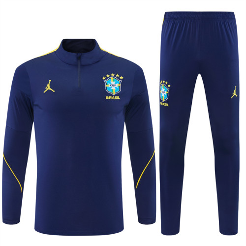 2026/27 Brazil Jordan Brand Collaboration  Edition  Sapphire blue  Adult long-sleeved, Half Pull , training suit set