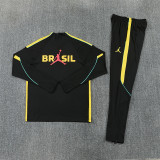 2026/27 Brazil Jordan Brand Collaboration  Edition  Black Yellow  Adult long-sleeved, Half Pull , training suit set