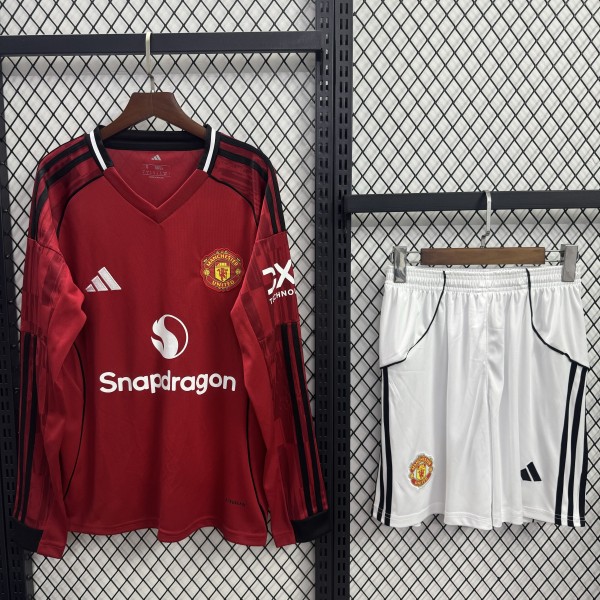 25/26 Man Utd Home Ground Lond Sleeve Adult Set of clothes Soccer Jersey