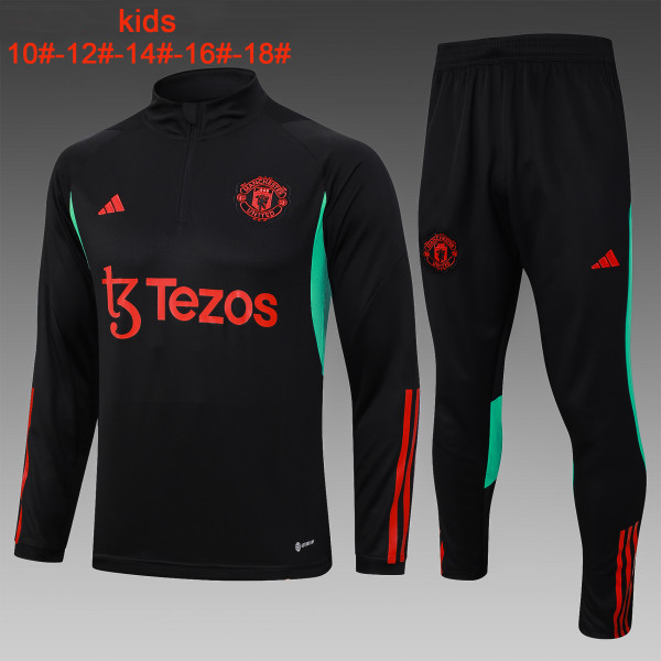 23-24 Man Utd High Quality Kids Half Pull Tracksuit