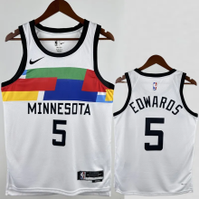 22-23 TIMBERWOLVES EDWARDS #5 White City Edition Top Quality Hot Pressing NBA Jersey