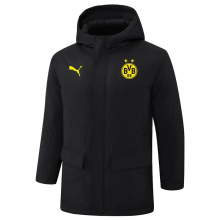 24-25 Dortmund Black Hooded Windbreaker Fabric Cotton Coat