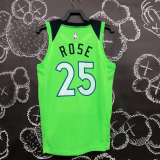 Timberwolves ROSE #25 Fluorescent Green Top Quality Hot Pressing NBA Jersey