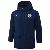 24-25 Man City Royal Blue Hooded Windbreaker Fabric Cotton Coat (白绿标)