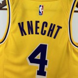22-23 Lakers KNECHT #4 Yellow Top Quality Hot Pressing NBA Jersey(圆领)
