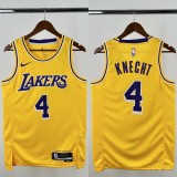 22-23 Lakers KNECHT #4 Yellow Top Quality Hot Pressing NBA Jersey(圆领)