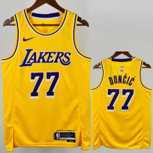 22-23 Lakers DONCIC #77 Yellow Top Quality Hot Pressing NBA Jersey(圆领)