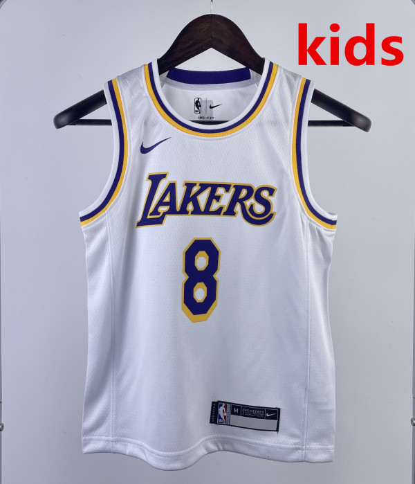 2023 LAKERS BRYANT #8 White Top Quality Hot Pressing Kids NBA Jersey
