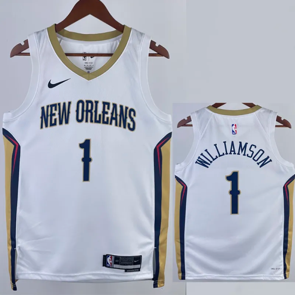 22-23 Pelicans WILLIAMSON #1 White Top Quality Hot Pressing NBA Jersey(V领)