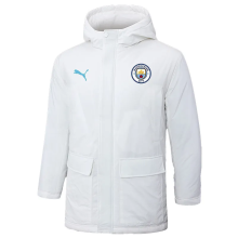 24-25 Man City White Hooded Windbreaker Fabric Cotton Coat (蓝彪标)