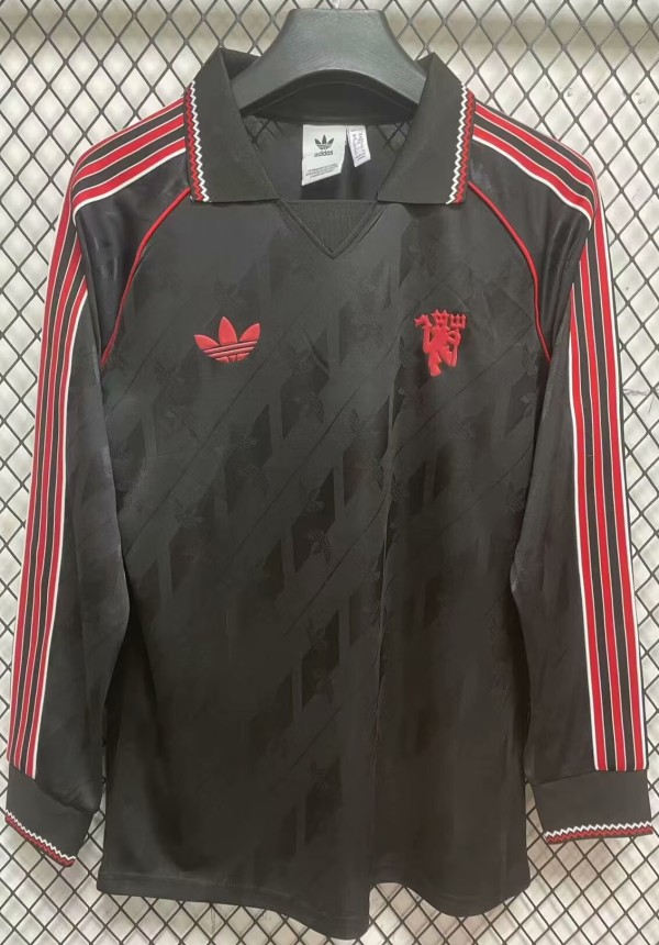 24-25 Man Utd Black Long sleeves Retro Edition Polo Short Sleeve