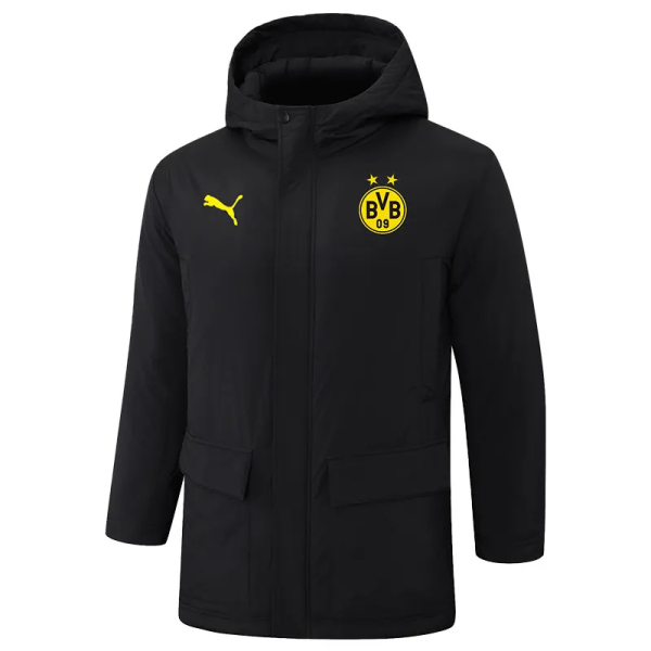 24-25 Dortmund Black Hooded Windbreaker Fabric Cotton Coat