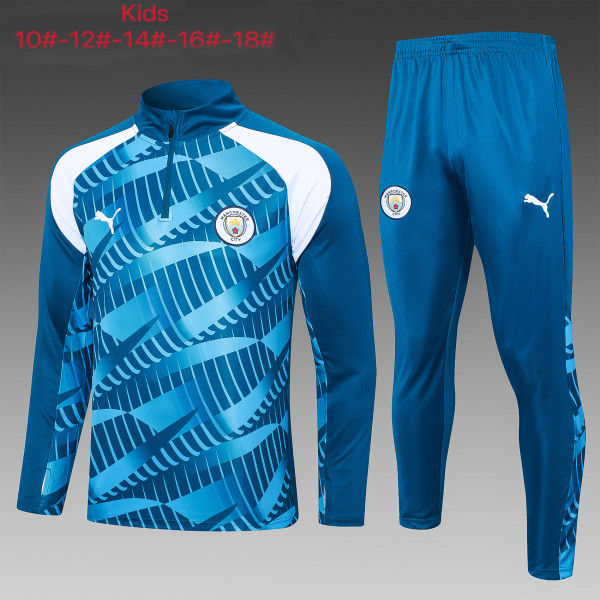 23-24 Man City High Quality Kids Half Pull Tracksuit