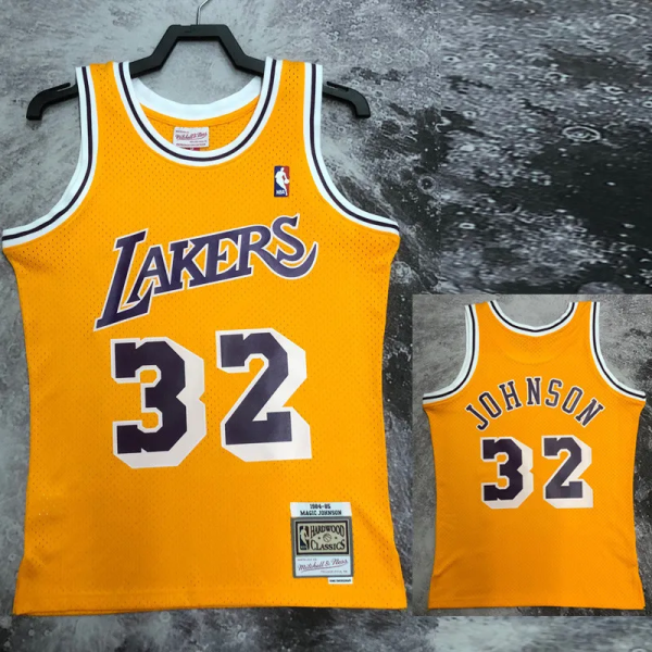 1984-85 LAKERS JOHNSON #32 Yellow Retro Top Quality Hot Pressing NBA Jersey