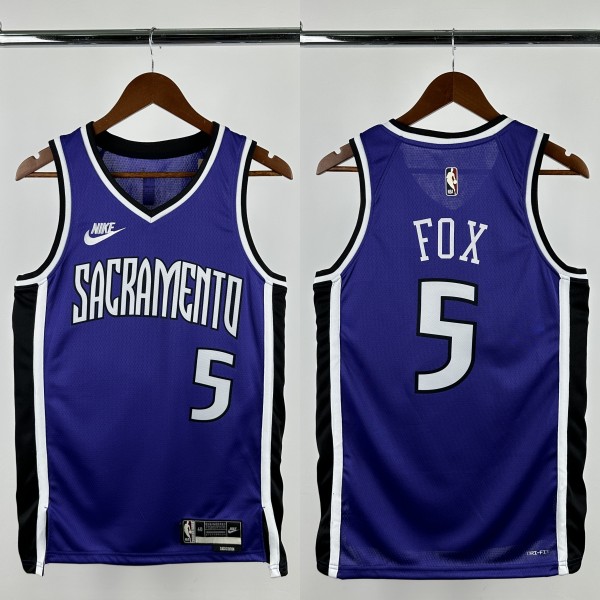 24-25 KINGS FOX #5 Purple Retro Top Quality Hot Pressing NBA Jersey(V领)