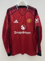 25-26 Man Utd Home Long Sleeve Fans Soccer Jersey
