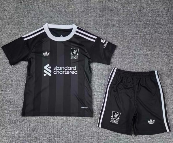 25-26 LIV Black GoalKeeper Kids Soccer Jersey 1:1 Thai Quality