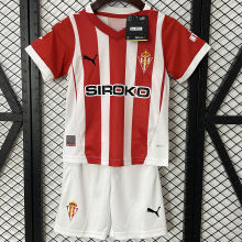 2024/25 Gijon Home Red White Kids Soccer Jersey 希洪竞技
