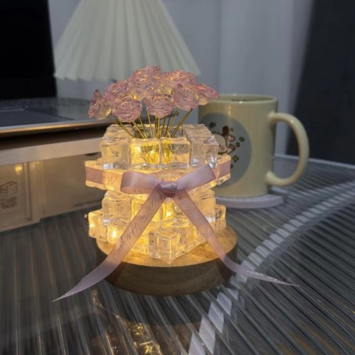 手工DIY冰塊玫瑰小夜燈