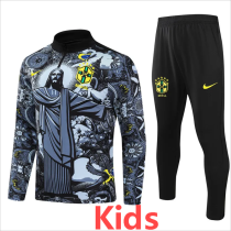 2024 Brazil Gray Kids Half Pull Tracksuit