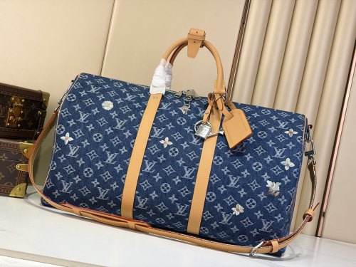 Keepall Bandoulière 50 Travel Bag M27781 Blue Denim Floral