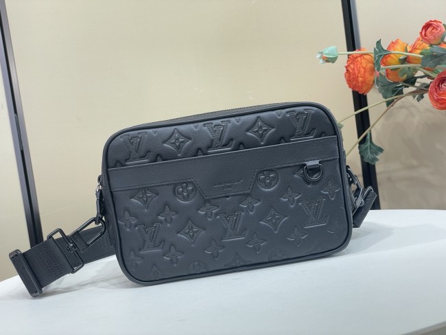 M28785 Black Striped Embossed Alpha Messenger Bag