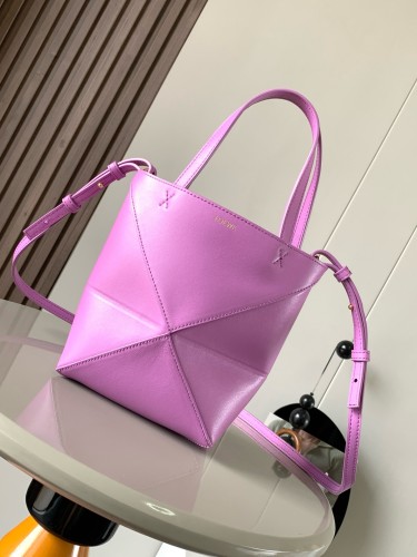 New Glossy Calfskin Mini Puzzle Fold Bag (20cm x 16.5cm x 9cm) – Rose Purple