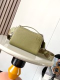 Satin-finish Cowhide Mini Camera Crossbody Bag (18cm x 13cm x 8.5cm) – Olive Grey