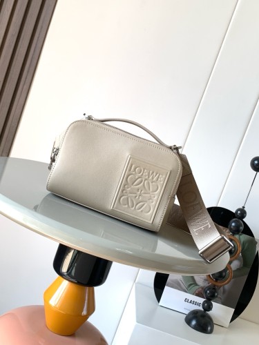Satin-finish Cowhide Mini Camera Crossbody Bag (18cm x 13cm x 8.5cm) – Gravel Color