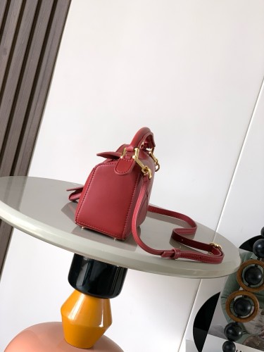 New Version Geometric Mini Nappa Lambskin Featherlight Puzzle Bag (18cm x 12.5cm x 7.5cm) – Deep Red