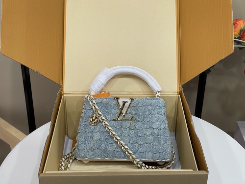 M28305 Blue Denim Capucines Mini Handbag 21 x 13.6 x 8 cm