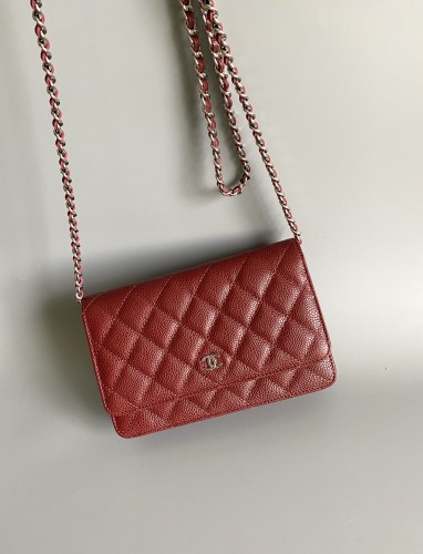 AP0250 CHANEL Master  Caviar Quilted Chain Wallet (WOC) red with gold hardware 12.3 x 19.2 x 3.5cm