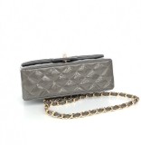 AS1116 Chanel Mini Classic Flap Bag grey patent leather with gold hardware 20x12x6cm