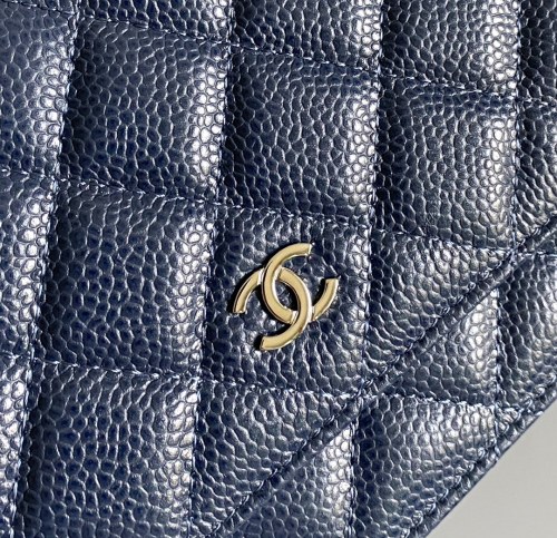 AP0250 CHANEL Master  Caviar Quilted Chain Wallet (WOC) dark blue with silver hardware 12.3 x 19.2 x 3.5cm