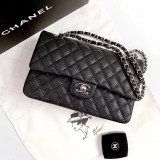 AS1112 Chanel Flap Bag Pearlescent BLACK 25.5x15.5x6cm