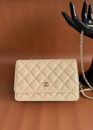 AP0250 CHANEL Master  Caviar Quilted Chain Wallet (WOC) beige 12.3 x 19.2 x 3.5cm
