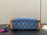 M27450 Blue Denim Side Trunk Medium Handbag 23.5 x 16 x 8.5 cm