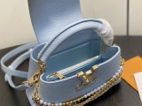 M27308-2 Capucines Mini Handbag with Pearl Chain (13.6 x 21 x 8 cm)